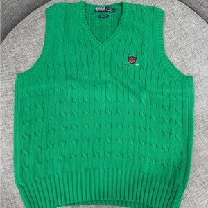 Ralph Lauren Green Cable-Knit V-Neck Sweater Vest
